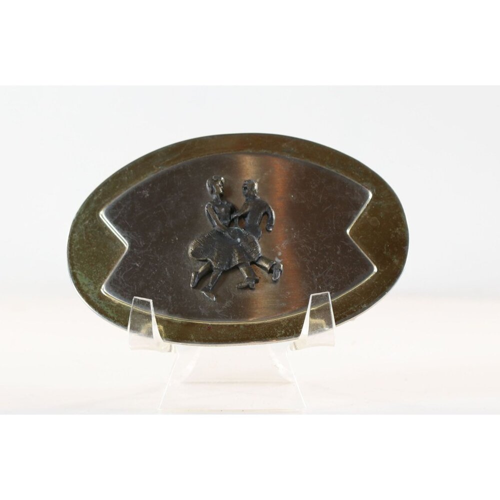 Cowboy & Cowgirl Dancing Nickle Plated Belt Buckle Vintage Buckle 1970s